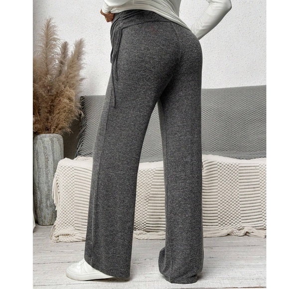 Maternity Dark Grey Stretchy Wide Waist Wide leg Lounge Pants - Picture 2 of 12